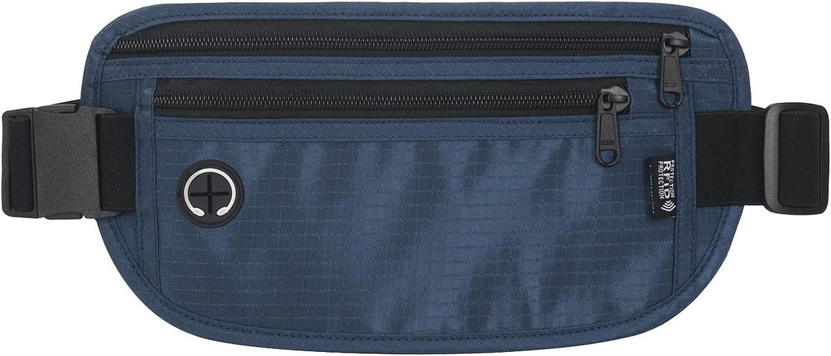 TRAVELSAFE Slim RFID Blocking Money Belt for Travel - Anti-Theft Hidden Passport Holder Waist Wallet with Secure Pouch for Cash, Credit Cards & Phone Safe (B - Navy Blue)