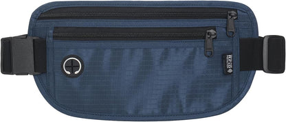 TRAVELSAFE Slim RFID Blocking Money Belt for Travel - Anti-Theft Hidden Passport Holder Waist Wallet with Secure Pouch for Cash, Credit Cards & Phone Safe (B - Navy Blue)