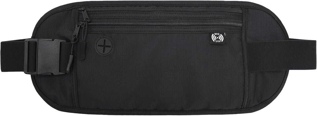 TRAVELSAFE Slim RFID Blocking Money Belt for Travel - Anti-Theft Hidden Passport Holder Waist Wallet with Secure Pouch for Cash, Credit Cards & Phone Safe (B - Navy Blue)