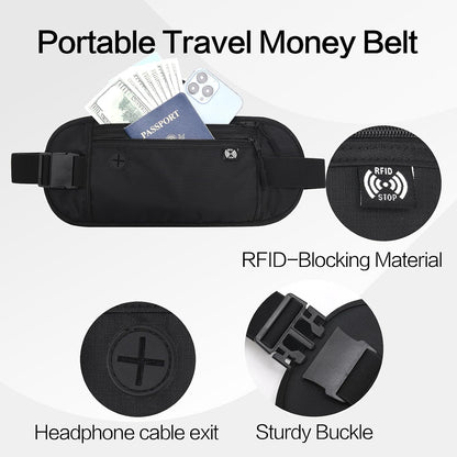TRAVELSAFE Slim RFID Blocking Money Belt for Travel - Anti-Theft Hidden Passport Holder Waist Wallet with Secure Pouch for Cash, Credit Cards & Phone Safe (B - Navy Blue)