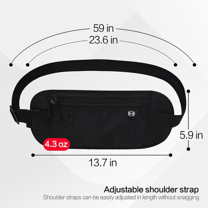 TRAVELSAFE Slim RFID Blocking Money Belt for Travel - Anti-Theft Hidden Passport Holder Waist Wallet with Secure Pouch for Cash, Credit Cards & Phone Safe (B - Navy Blue)