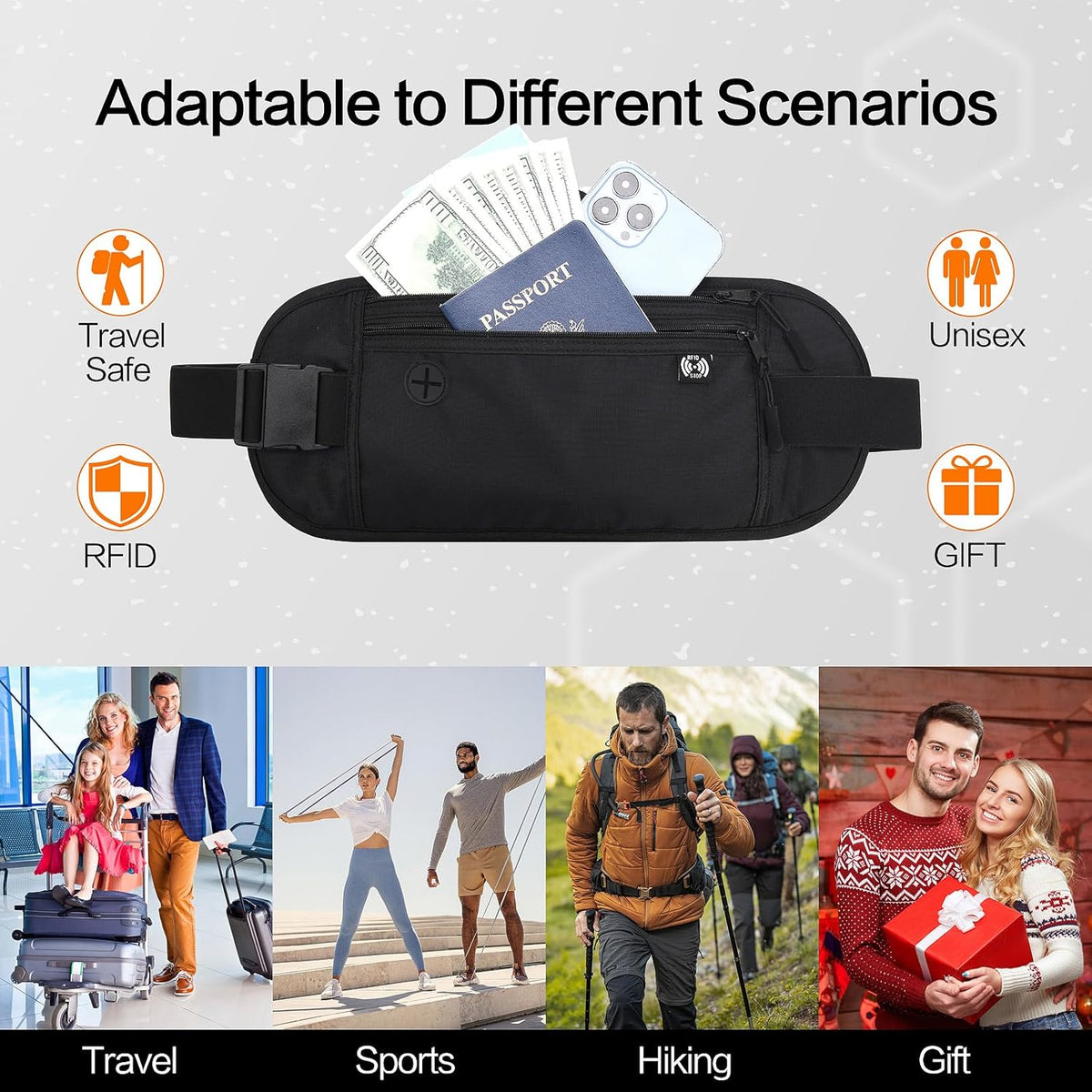 TRAVELSAFE Slim RFID Blocking Money Belt for Travel - Anti-Theft Hidden Passport Holder Waist Wallet with Secure Pouch for Cash, Credit Cards & Phone Safe (B - Navy Blue)