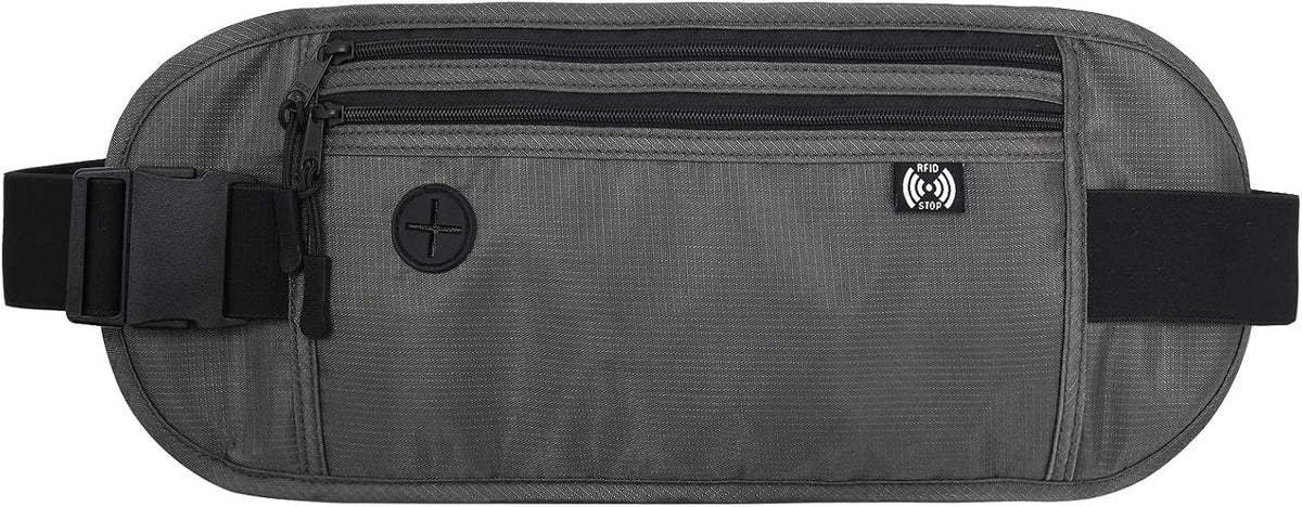 TRAVELSAFE Slim RFID Blocking Money Belt for Travel - Anti-Theft Hidden Passport Holder Waist Wallet with Secure Pouch for Cash, Credit Cards & Phone Safe (B - Navy Blue)