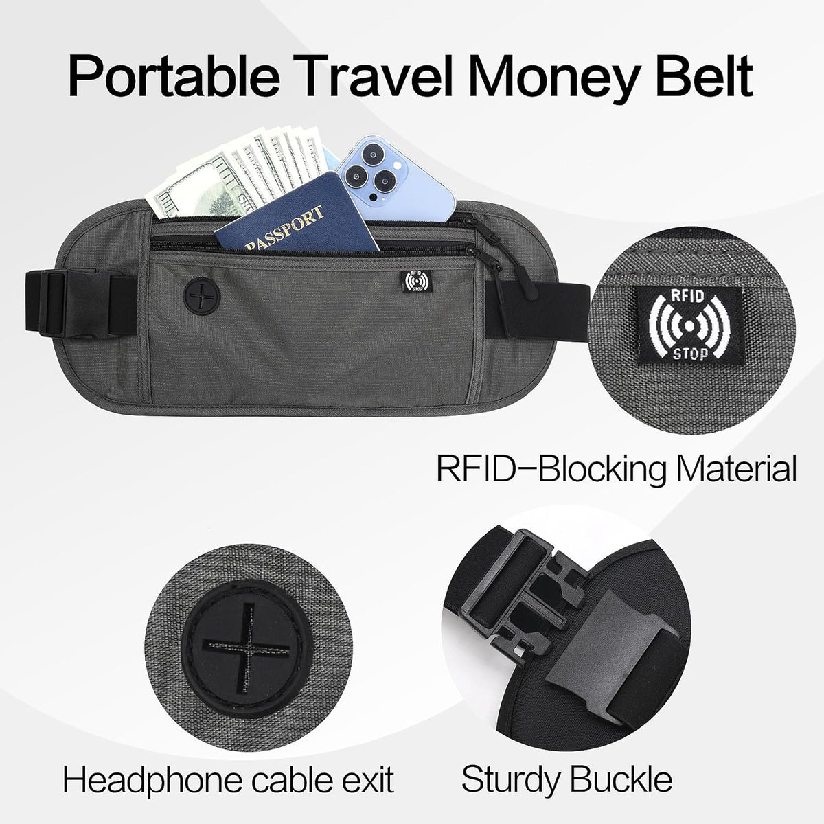 TRAVELSAFE Slim RFID Blocking Money Belt for Travel - Anti-Theft Hidden Passport Holder Waist Wallet with Secure Pouch for Cash, Credit Cards & Phone Safe (B - Navy Blue)