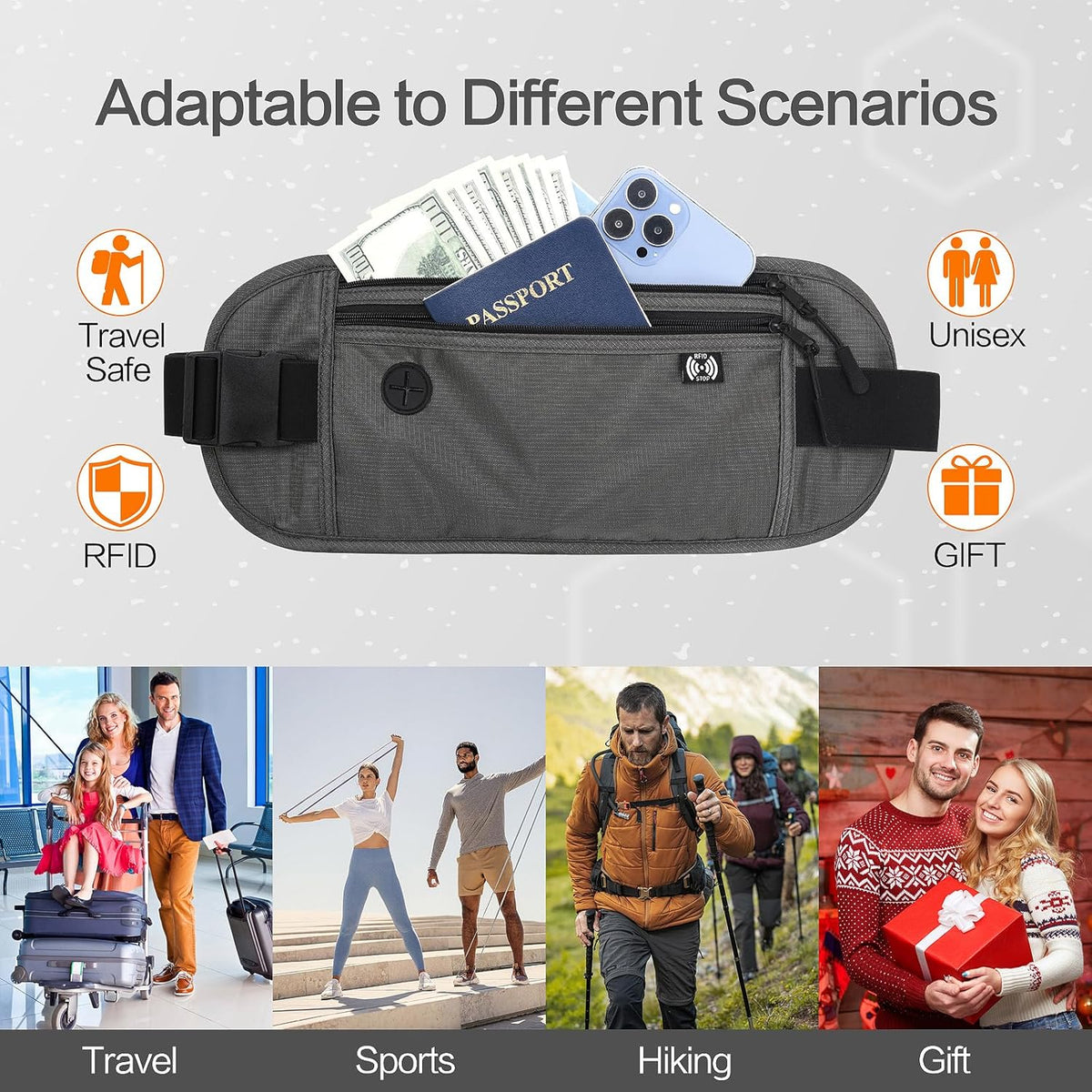 TRAVELSAFE Slim RFID Blocking Money Belt for Travel - Anti-Theft Hidden Passport Holder Waist Wallet with Secure Pouch for Cash, Credit Cards & Phone Safe (B - Navy Blue)