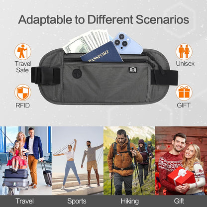 TRAVELSAFE Slim RFID Blocking Money Belt for Travel - Anti-Theft Hidden Passport Holder Waist Wallet with Secure Pouch for Cash, Credit Cards & Phone Safe (B - Navy Blue)