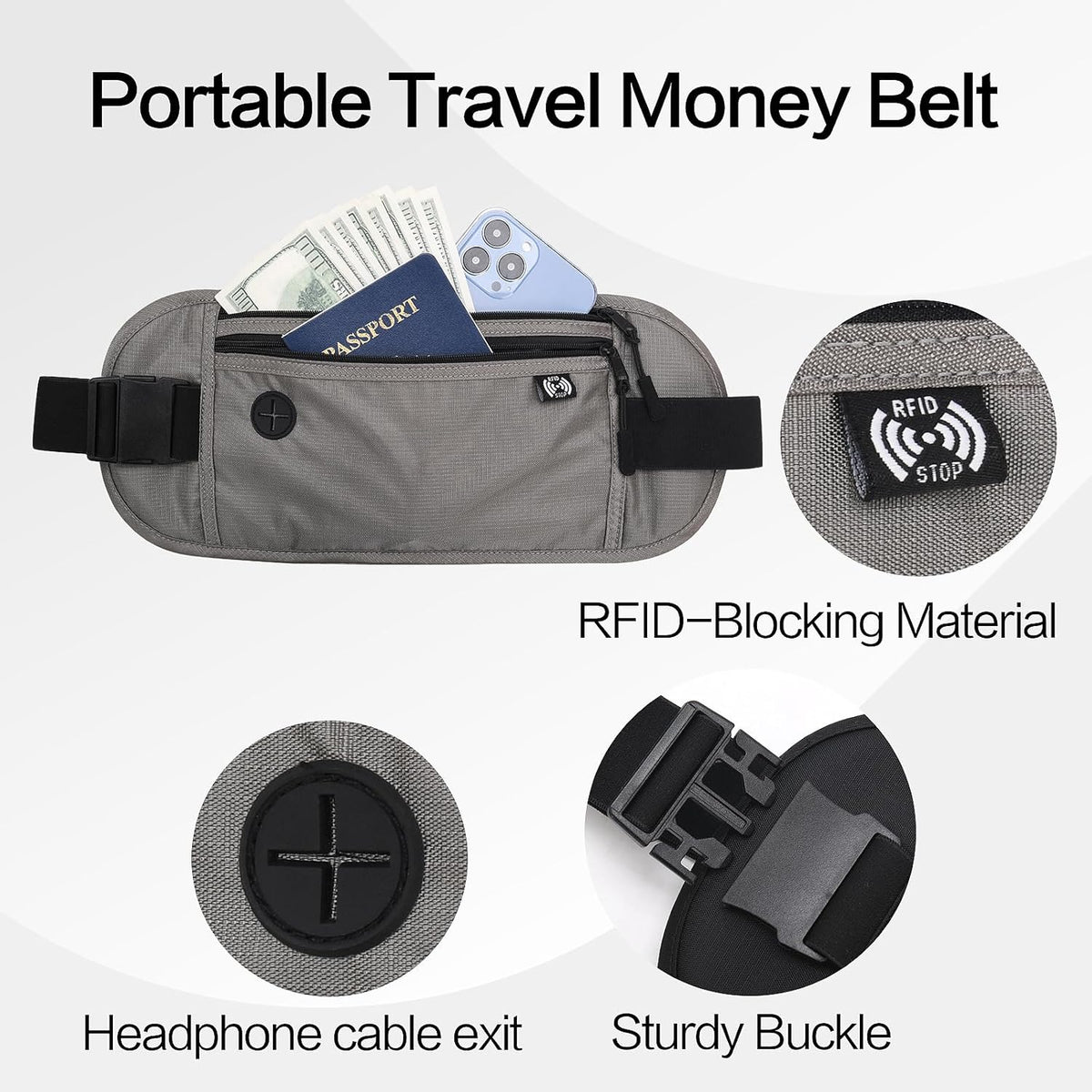 TRAVELSAFE Slim RFID Blocking Money Belt for Travel - Anti-Theft Hidden Passport Holder Waist Wallet with Secure Pouch for Cash, Credit Cards & Phone Safe (B - Navy Blue)