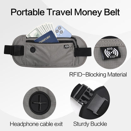 TRAVELSAFE Slim RFID Blocking Money Belt for Travel - Anti-Theft Hidden Passport Holder Waist Wallet with Secure Pouch for Cash, Credit Cards & Phone Safe (B - Navy Blue)