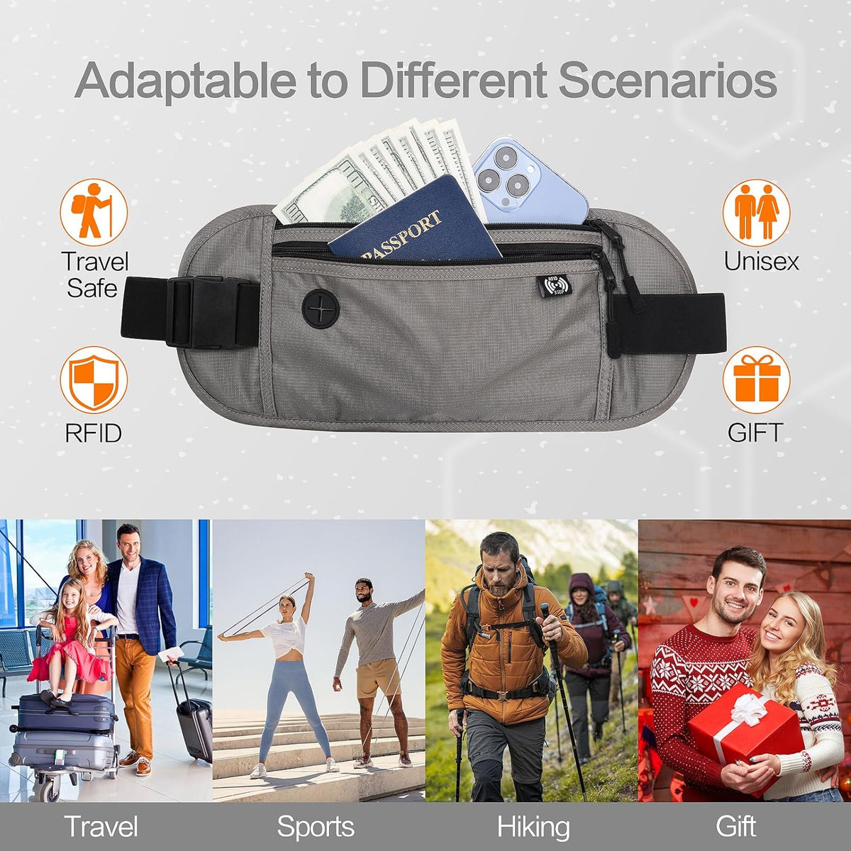 TRAVELSAFE Slim RFID Blocking Money Belt for Travel - Anti-Theft Hidden Passport Holder Waist Wallet with Secure Pouch for Cash, Credit Cards & Phone Safe (B - Navy Blue)