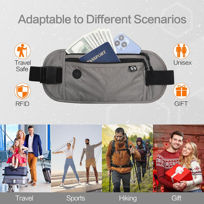 TRAVELSAFE Slim RFID Blocking Money Belt for Travel - Anti-Theft Hidden Passport Holder Waist Wallet with Secure Pouch for Cash, Credit Cards & Phone Safe (B - Navy Blue)