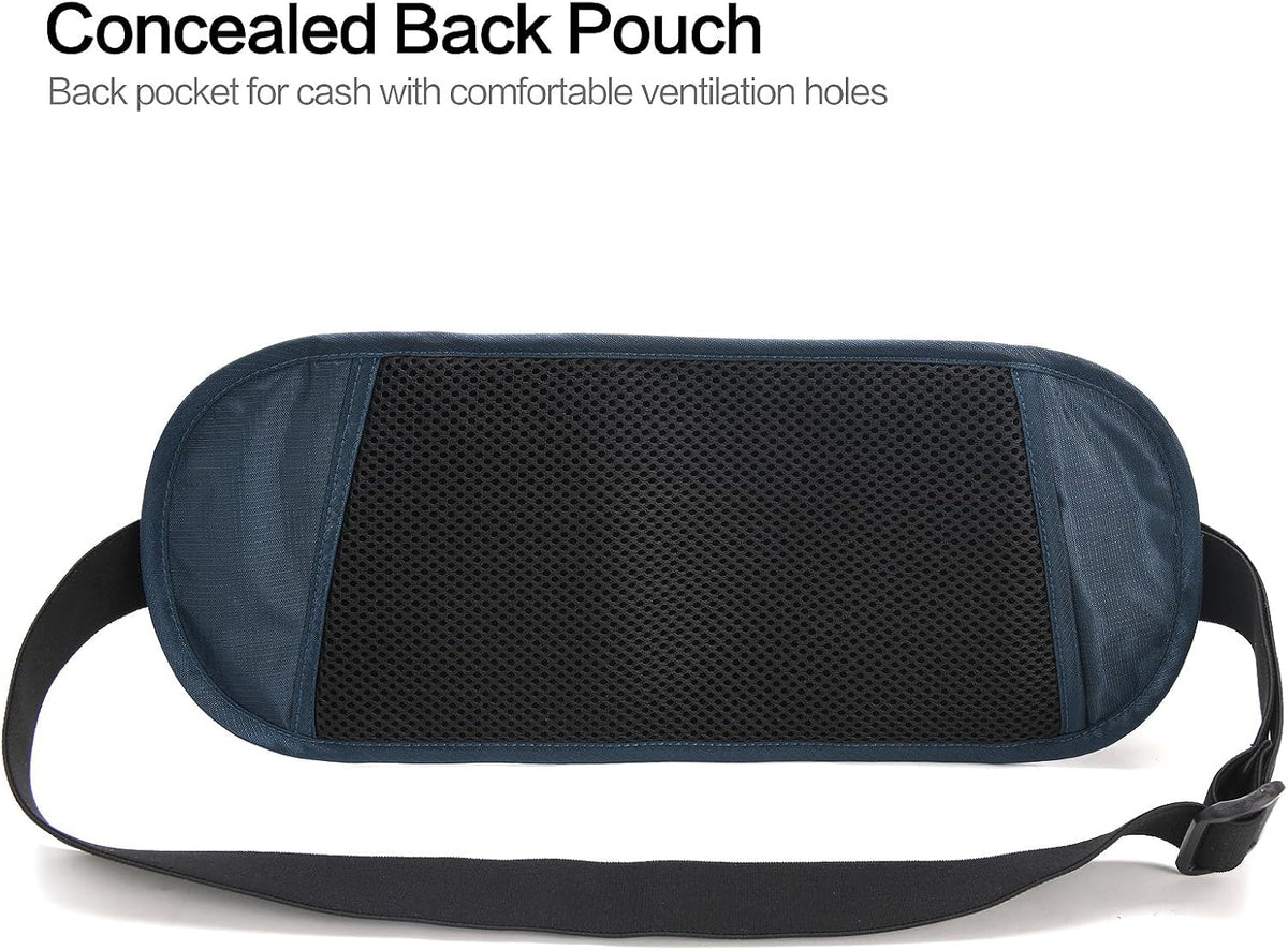 TRAVELSAFE Slim RFID Blocking Money Belt for Travel - Anti-Theft Hidden Passport Holder Waist Wallet with Secure Pouch for Cash, Credit Cards & Phone Safe (B - Navy Blue)