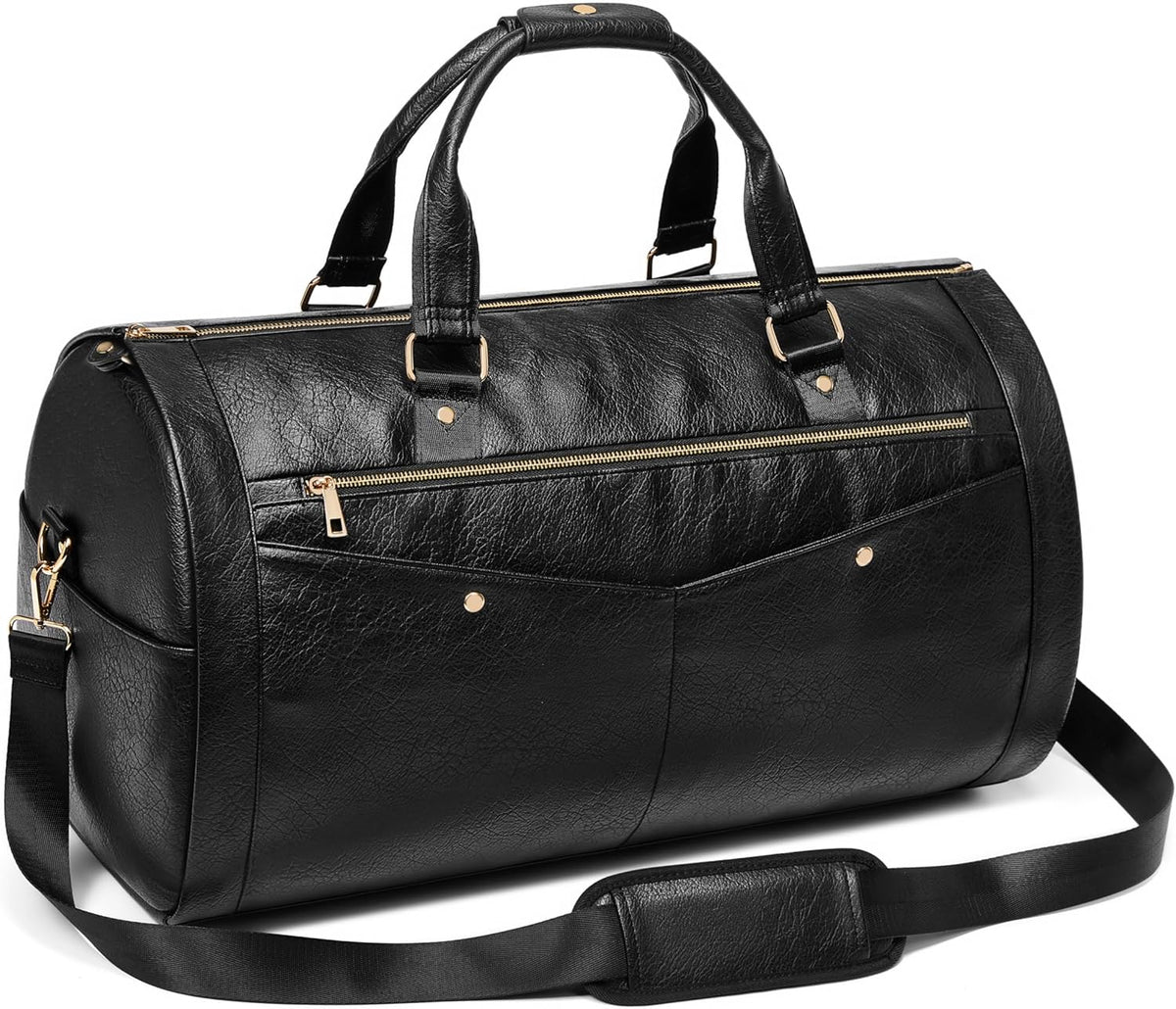 Garment Bags for Travel, Convertible Suit Travel Bag for Women, Stylish Carry On Garment Bag with Toiletry Pocket, Shoulder Strap and Shoes Compartment, 2 in 1 Foldable PU Leather Duffle Bag, Blue