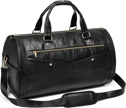 Garment Bags for Travel, Convertible Suit Travel Bag for Women, Stylish Carry On Garment Bag with Toiletry Pocket, Shoulder Strap and Shoes Compartment, 2 in 1 Foldable PU Leather Duffle Bag, Blue