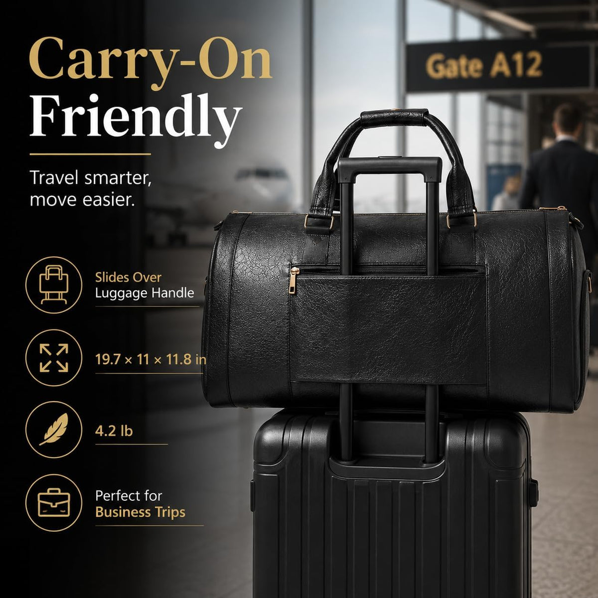 Garment Bags for Travel, Convertible Suit Travel Bag for Women, Stylish Carry On Garment Bag with Toiletry Pocket, Shoulder Strap and Shoes Compartment, 2 in 1 Foldable PU Leather Duffle Bag, Blue
