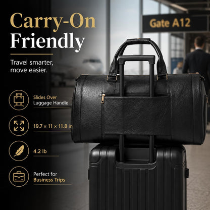 Garment Bags for Travel, Convertible Suit Travel Bag for Women, Stylish Carry On Garment Bag with Toiletry Pocket, Shoulder Strap and Shoes Compartment, 2 in 1 Foldable PU Leather Duffle Bag, Blue