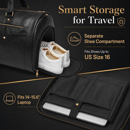 Garment Bags for Travel, Convertible Suit Travel Bag for Women, Stylish Carry On Garment Bag with Toiletry Pocket, Shoulder Strap and Shoes Compartment, 2 in 1 Foldable PU Leather Duffle Bag, Blue