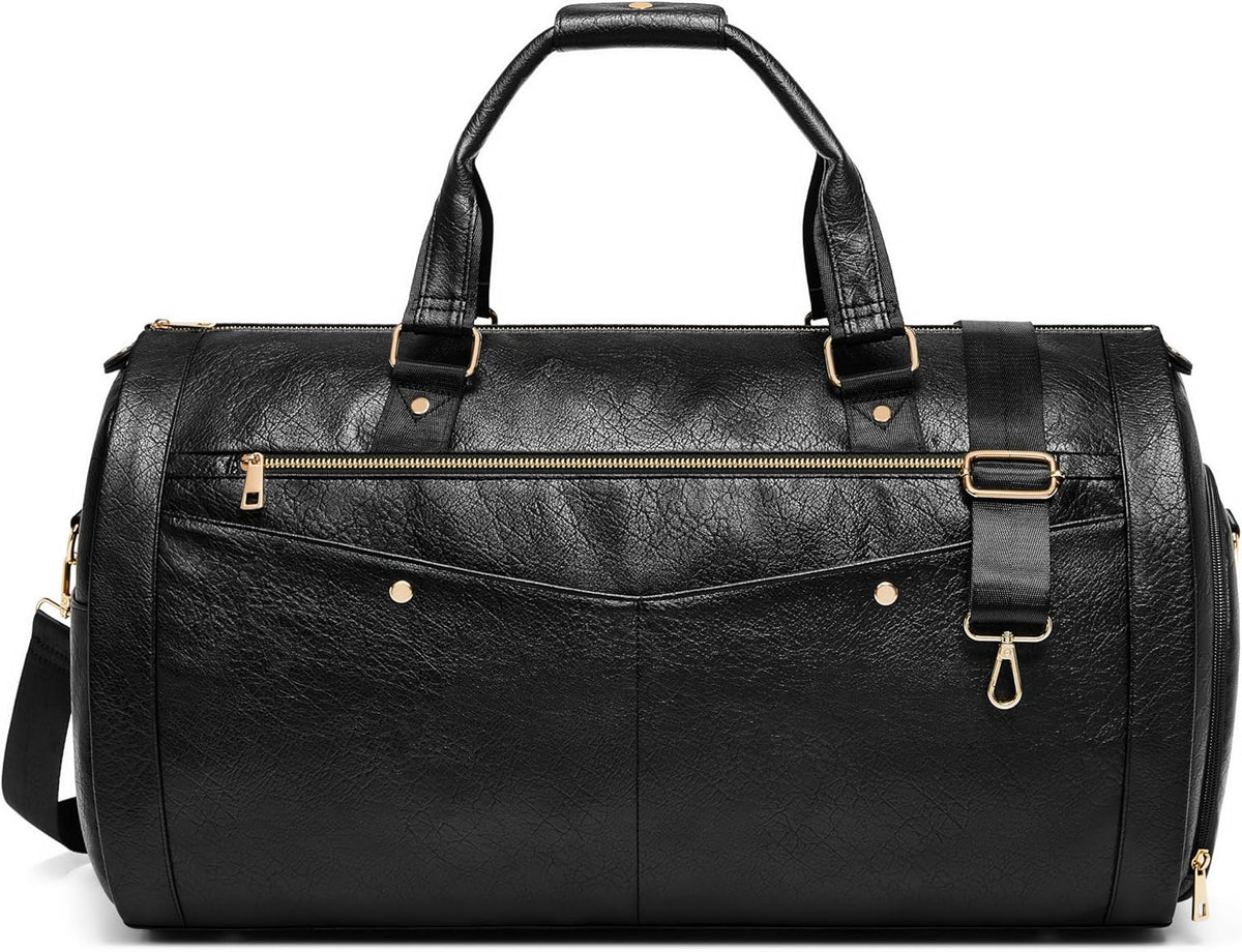 Garment Bags for Travel, Convertible Suit Travel Bag for Women, Stylish Carry On Garment Bag with Toiletry Pocket, Shoulder Strap and Shoes Compartment, 2 in 1 Foldable PU Leather Duffle Bag, Blue