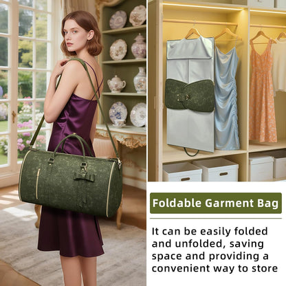 Garment Bags for Travel, Convertible Suit Travel Bag for Women, Stylish Carry On Garment Bag with Toiletry Pocket, Shoulder Strap and Shoes Compartment, 2 in 1 Foldable PU Leather Duffle Bag, Blue