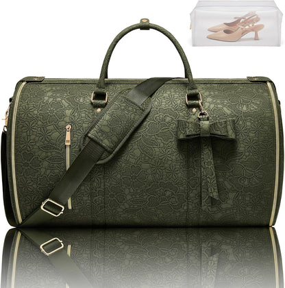 Garment Bags for Travel, Convertible Suit Travel Bag for Women, Stylish Carry On Garment Bag with Toiletry Pocket, Shoulder Strap and Shoes Compartment, 2 in 1 Foldable PU Leather Duffle Bag, Blue