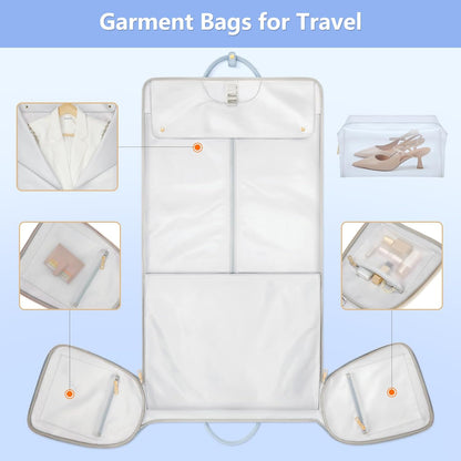 Garment Bags for Travel, Convertible Suit Travel Bag for Women, Stylish Carry On Garment Bag with Toiletry Pocket, Shoulder Strap and Shoes Compartment, 2 in 1 Foldable PU Leather Duffle Bag, Blue