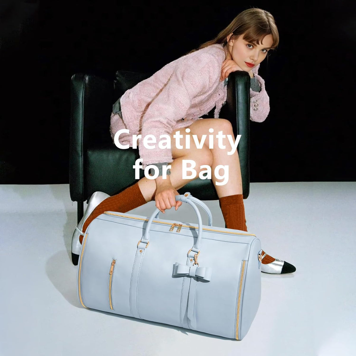 Garment Bags for Travel, Convertible Suit Travel Bag for Women, Stylish Carry On Garment Bag with Toiletry Pocket, Shoulder Strap and Shoes Compartment, 2 in 1 Foldable PU Leather Duffle Bag, Blue