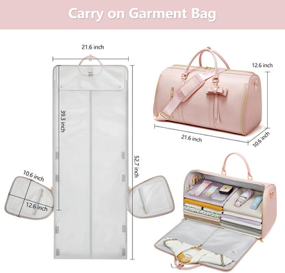 Garment Bags for Travel, Convertible Suit Travel Bag for Women, Stylish Carry On Garment Bag with Toiletry Pocket, Shoulder Strap and Shoes Compartment, 2 in 1 Foldable PU Leather Duffle Bag, Blue