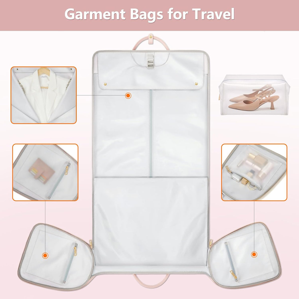 Garment Bags for Travel, Convertible Suit Travel Bag for Women, Stylish Carry On Garment Bag with Toiletry Pocket, Shoulder Strap and Shoes Compartment, 2 in 1 Foldable PU Leather Duffle Bag, Blue