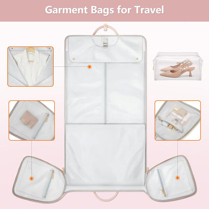 Garment Bags for Travel, Convertible Suit Travel Bag for Women, Stylish Carry On Garment Bag with Toiletry Pocket, Shoulder Strap and Shoes Compartment, 2 in 1 Foldable PU Leather Duffle Bag, Blue