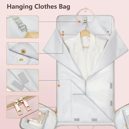 Garment Bags for Travel, Convertible Suit Travel Bag for Women, Stylish Carry On Garment Bag with Toiletry Pocket, Shoulder Strap and Shoes Compartment, 2 in 1 Foldable PU Leather Duffle Bag, Blue