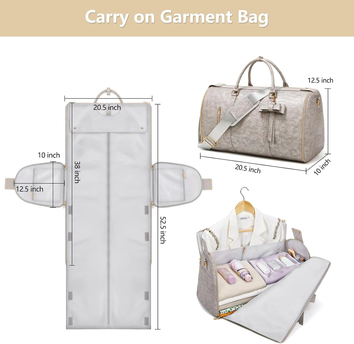 Garment Bags for Travel, Convertible Suit Travel Bag for Women, Stylish Carry On Garment Bag with Toiletry Pocket, Shoulder Strap and Shoes Compartment, 2 in 1 Foldable PU Leather Duffle Bag, Blue