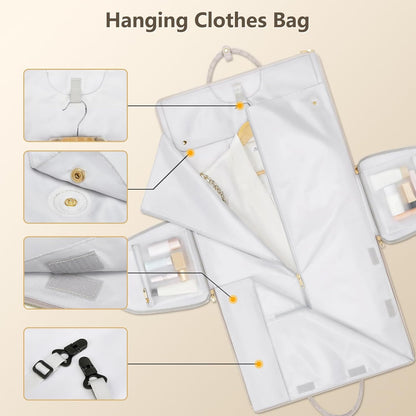 Garment Bags for Travel, Convertible Suit Travel Bag for Women, Stylish Carry On Garment Bag with Toiletry Pocket, Shoulder Strap and Shoes Compartment, 2 in 1 Foldable PU Leather Duffle Bag, Blue