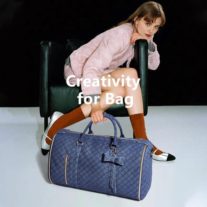 Garment Bags for Travel, Convertible Suit Travel Bag for Women, Stylish Carry On Garment Bag with Toiletry Pocket, Shoulder Strap and Shoes Compartment, 2 in 1 Foldable PU Leather Duffle Bag, Blue