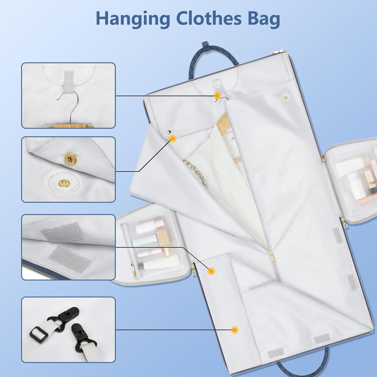 Garment Bags for Travel, Convertible Suit Travel Bag for Women, Stylish Carry On Garment Bag with Toiletry Pocket, Shoulder Strap and Shoes Compartment, 2 in 1 Foldable PU Leather Duffle Bag, Blue