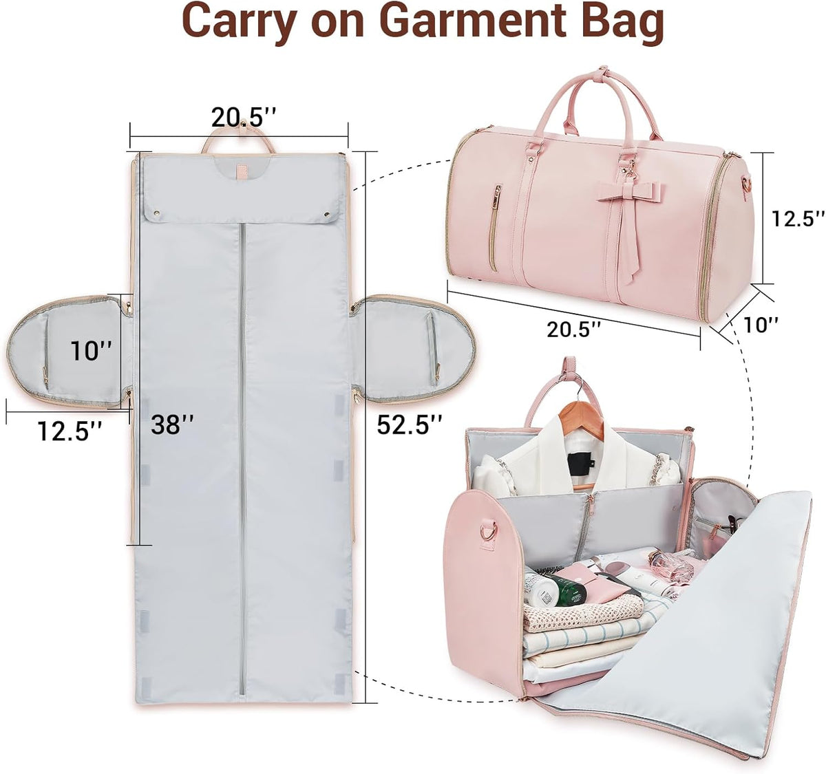 Garment Bags for Travel, Convertible Suit Travel Bag for Women, Stylish Carry On Garment Bag with Toiletry Pocket, Shoulder Strap and Shoes Compartment, 2 in 1 Foldable PU Leather Duffle Bag, Blue