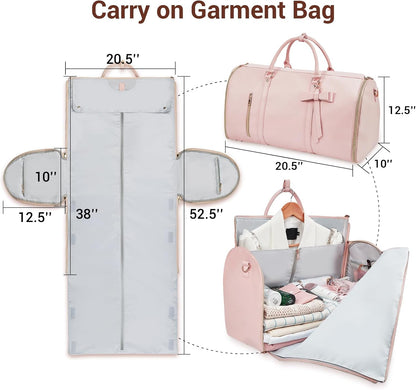 Garment Bags for Travel, Convertible Suit Travel Bag for Women, Stylish Carry On Garment Bag with Toiletry Pocket, Shoulder Strap and Shoes Compartment, 2 in 1 Foldable PU Leather Duffle Bag, Blue