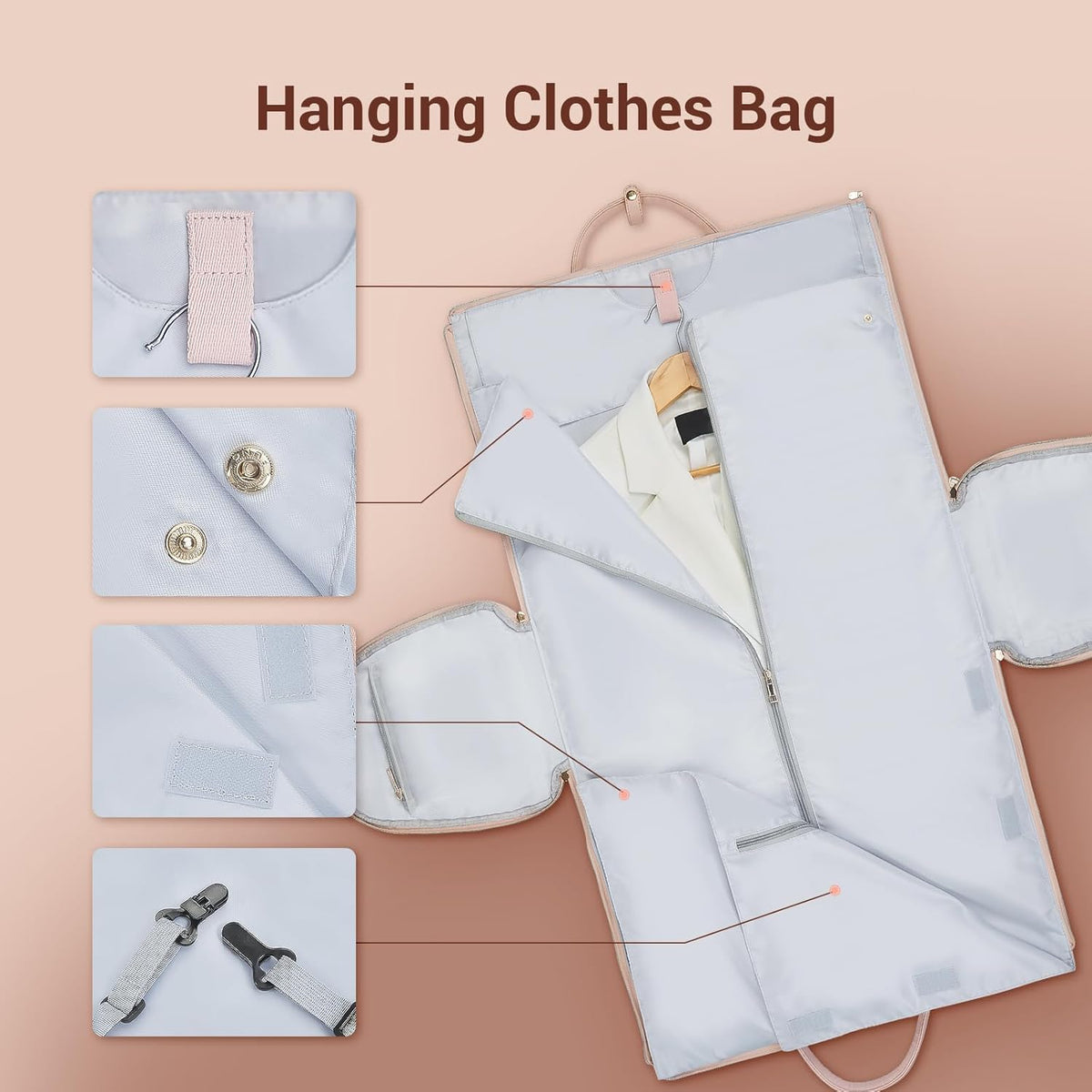 Garment Bags for Travel, Convertible Suit Travel Bag for Women, Stylish Carry On Garment Bag with Toiletry Pocket, Shoulder Strap and Shoes Compartment, 2 in 1 Foldable PU Leather Duffle Bag, Blue