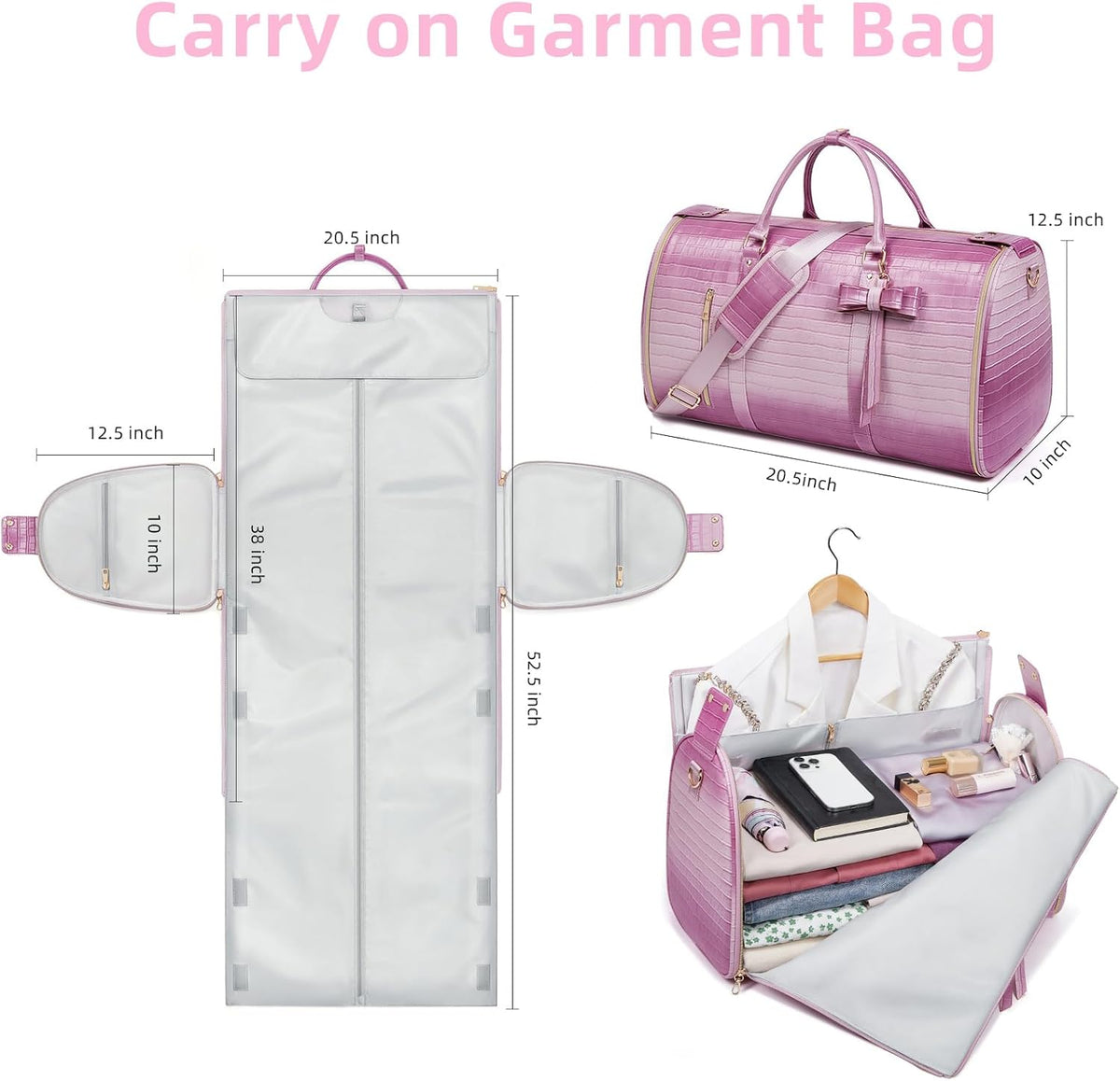 Garment Bags for Travel, Convertible Suit Travel Bag for Women, Stylish Carry On Garment Bag with Toiletry Pocket, Shoulder Strap and Shoes Compartment, 2 in 1 Foldable PU Leather Duffle Bag, Blue