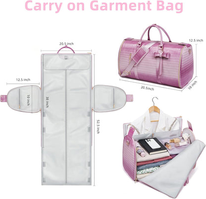 Garment Bags for Travel, Convertible Suit Travel Bag for Women, Stylish Carry On Garment Bag with Toiletry Pocket, Shoulder Strap and Shoes Compartment, 2 in 1 Foldable PU Leather Duffle Bag, Blue