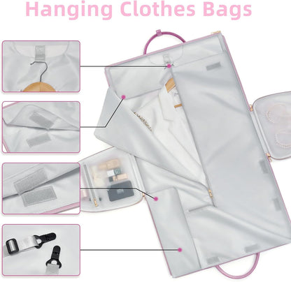 Garment Bags for Travel, Convertible Suit Travel Bag for Women, Stylish Carry On Garment Bag with Toiletry Pocket, Shoulder Strap and Shoes Compartment, 2 in 1 Foldable PU Leather Duffle Bag, Blue