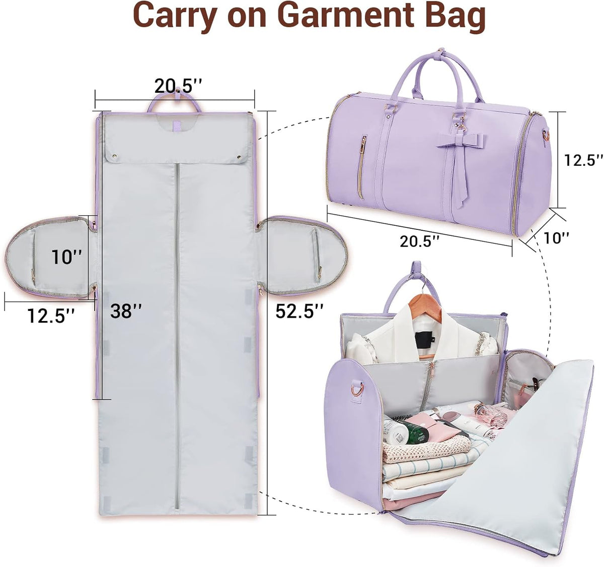 Garment Bags for Travel, Convertible Suit Travel Bag for Women, Stylish Carry On Garment Bag with Toiletry Pocket, Shoulder Strap and Shoes Compartment, 2 in 1 Foldable PU Leather Duffle Bag, Blue
