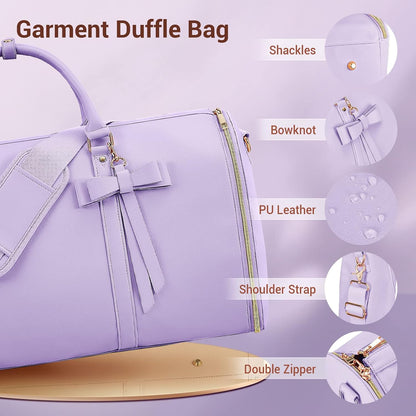 Garment Bags for Travel, Convertible Suit Travel Bag for Women, Stylish Carry On Garment Bag with Toiletry Pocket, Shoulder Strap and Shoes Compartment, 2 in 1 Foldable PU Leather Duffle Bag, Blue