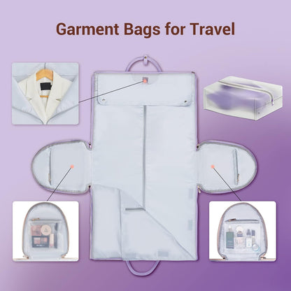 Garment Bags for Travel, Convertible Suit Travel Bag for Women, Stylish Carry On Garment Bag with Toiletry Pocket, Shoulder Strap and Shoes Compartment, 2 in 1 Foldable PU Leather Duffle Bag, Blue
