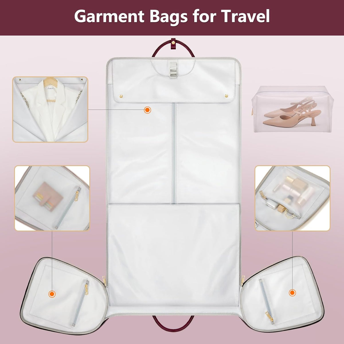 Garment Bags for Travel, Convertible Suit Travel Bag for Women, Stylish Carry On Garment Bag with Toiletry Pocket, Shoulder Strap and Shoes Compartment, 2 in 1 Foldable PU Leather Duffle Bag, Blue