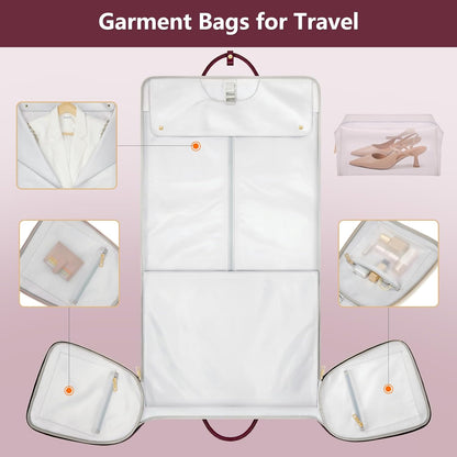 Garment Bags for Travel, Convertible Suit Travel Bag for Women, Stylish Carry On Garment Bag with Toiletry Pocket, Shoulder Strap and Shoes Compartment, 2 in 1 Foldable PU Leather Duffle Bag, Blue
