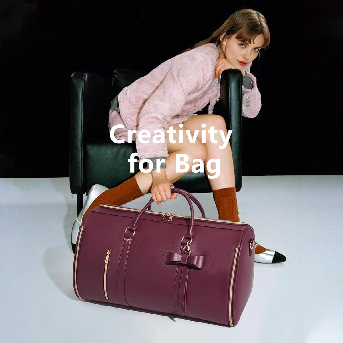 Garment Bags for Travel, Convertible Suit Travel Bag for Women, Stylish Carry On Garment Bag with Toiletry Pocket, Shoulder Strap and Shoes Compartment, 2 in 1 Foldable PU Leather Duffle Bag, Blue