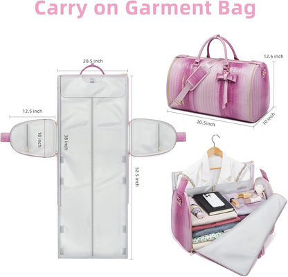 Garment Bags for Travel, Convertible Suit Travel Bag for Women, Stylish Carry On Garment Bag with Toiletry Pocket, Shoulder Strap and Shoes Compartment, 2 in 1 Foldable PU Leather Duffle Bag, Blue