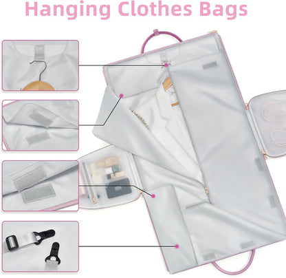 Garment Bags for Travel, Convertible Suit Travel Bag for Women, Stylish Carry On Garment Bag with Toiletry Pocket, Shoulder Strap and Shoes Compartment, 2 in 1 Foldable PU Leather Duffle Bag, Blue