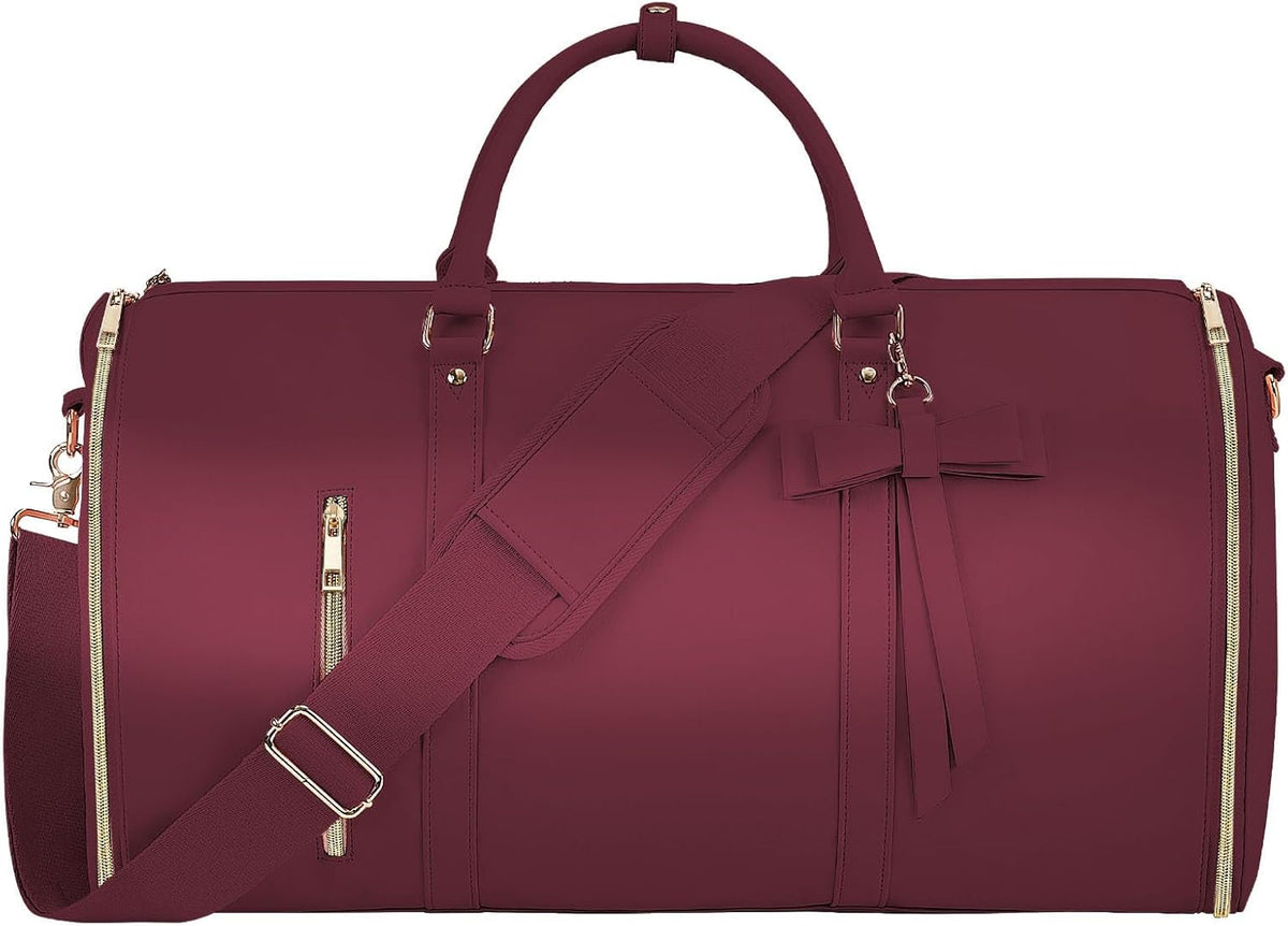 Garment Bags for Travel, Convertible Suit Travel Bag for Women, Stylish Carry On Garment Bag with Toiletry Pocket, Shoulder Strap and Shoes Compartment, 2 in 1 Foldable PU Leather Duffle Bag, Blue