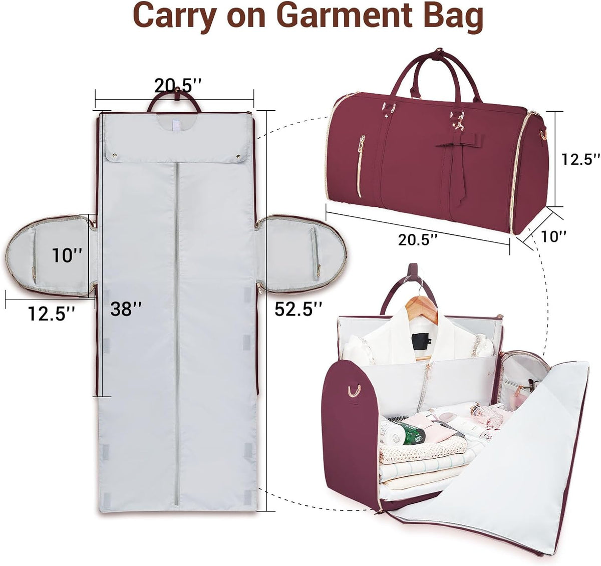 Garment Bags for Travel, Convertible Suit Travel Bag for Women, Stylish Carry On Garment Bag with Toiletry Pocket, Shoulder Strap and Shoes Compartment, 2 in 1 Foldable PU Leather Duffle Bag, Blue