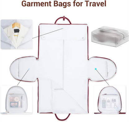 Garment Bags for Travel, Convertible Suit Travel Bag for Women, Stylish Carry On Garment Bag with Toiletry Pocket, Shoulder Strap and Shoes Compartment, 2 in 1 Foldable PU Leather Duffle Bag, Blue